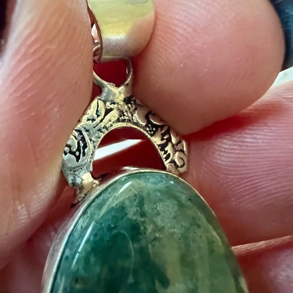 925 Earth Stone MOSS AGATE Pendant Necklace